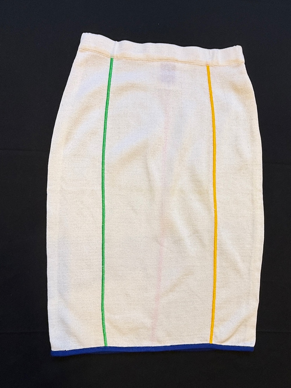 Emanuel Ungaro Cream Pencil Skirt with Green and Yellow Stripe Accents